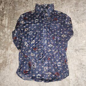 Navy Blue Printed Men's Collared Button Up Shirt